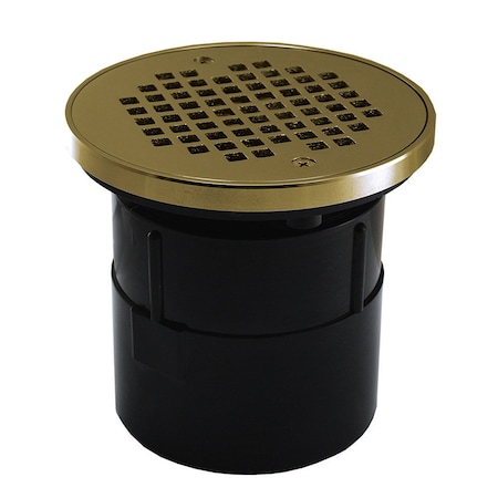 Jones Stephens 2in. ABS Over Pipe Fit Drain Base with 2in. Plastic Spud and 4in. Polished Brass Strainer with Ring D53201